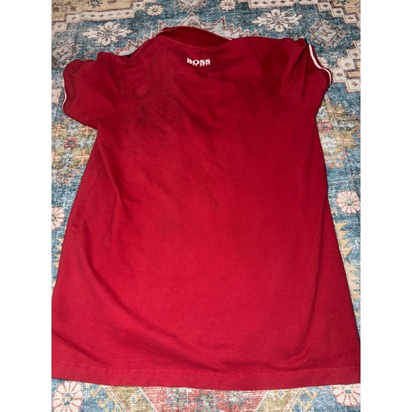 Hugo Boss Mens Slim Fit Polo Shirt Red Big Logo Graphic Cotton Large - Picture 6 of 7
